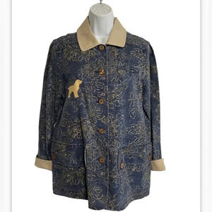 Coldwater Creek Linen Blend Women’s XS Utility Chore Jacket Floral‎ Dog Pockets